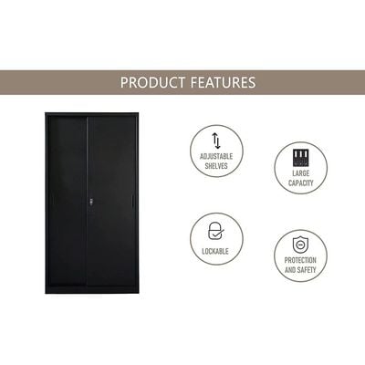 Mahmayi Victory Steel Japan Full HT Steel Door Sliding Door Filing Cabinet, Versatile for Home and Office Bookshelf or Cupboard - Black