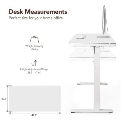 Flexispot All-in-One Height Adjustable Standing Desk - Stable Desk Frame, Up/Down Movement, 4 Memory Presets, Child Lock, and 3 USB Charging Ports for Efficient Work and Device Charging - White by Mahmayi