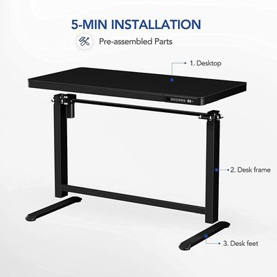Mahmayi Electric Standing Desk with Drawer Height Adjustable 48 x 24 Inches White Desktop & Frame Quick Install Comhar Home Office Table w/USB Charge Ports, Storage Organizer