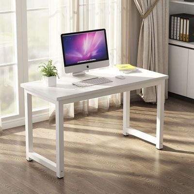 Mahmayi Crafted ZCD-24W White Computer Desk with Adjustable Leg Pads, Sturdy Anti-Rust Steel Frames for Home, Office, Living Room, Workstation 100x60cm