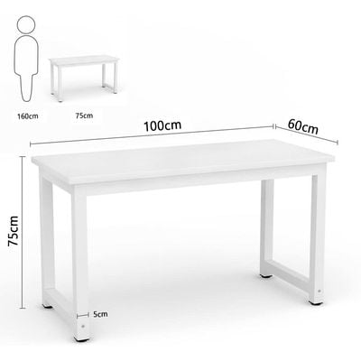 Mahmayi Crafted ZCD-24W White Computer Desk with Adjustable Leg Pads, Sturdy Anti-Rust Steel Frames for Home, Office, Living Room, Workstation 100x60cm