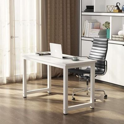 Mahmayi Crafted ZCD-24W White Computer Desk with Adjustable Leg Pads, Sturdy Anti-Rust Steel Frames for Home, Office, Living Room, Workstation 100x60cm