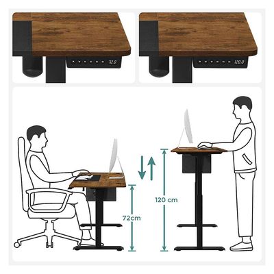 Songmics Height-Adjustable Desk, Electric, Infinitely Adjustable, Spliced Plate, 4 Heights, Fabric Bag, 120 X 60 X (72-120) Cm, Made of Steel, Vintage Brown/black Lsd015x01 by Mahmayi