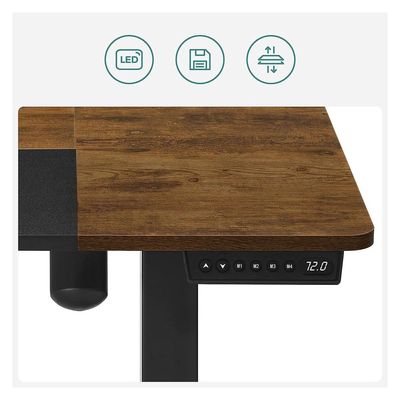 Songmics Height-adjustable desk, electric, infinitely adjustable, 4 heights, fabric bag, 120 x 60 x (72-120) cm, made of steel, vintage brown/black LSD015X01