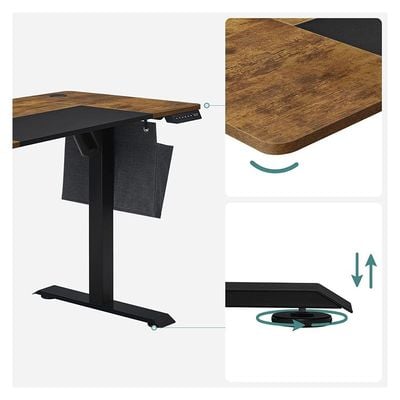 Songmics Height-Adjustable Desk, Electric, Infinitely Adjustable, Spliced Plate, 4 Heights, Fabric Bag, 120 X 60 X (72-120) Cm, Made of Steel, Vintage Brown/black Lsd015x01 by Mahmayi