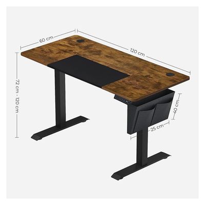 Songmics Height-Adjustable Desk, Electric, Infinitely Adjustable, Spliced Plate, 4 Heights, Fabric Bag, 120 X 60 X (72-120) Cm, Made of Steel, Vintage Brown/black Lsd015x01 by Mahmayi