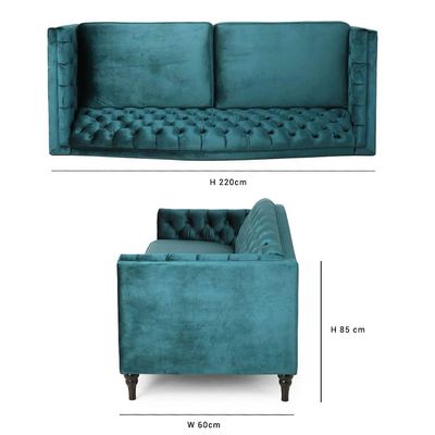 Nova 3 Seater Velevt Sofa - Teal- L220cm X W60cm x H85cm