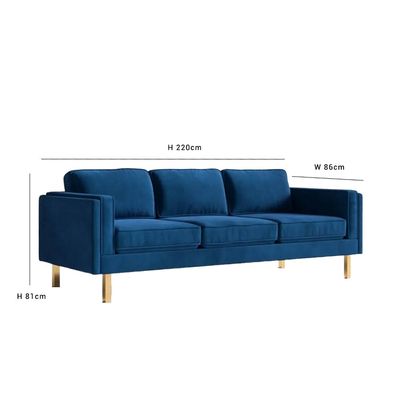 Nebula 3 Seater Velevt Sofa -Navy Blue- L220cm x W86 x H 81cm