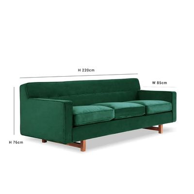 Gleason 3 Seater Velevt Sofa - Emerald Green- L220cm x W85cm x H76cm