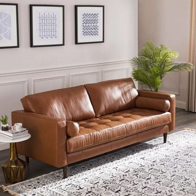 Faux 2 Seater Faux Leather Sofa -Brown - L220cm x W83cm x H83cm