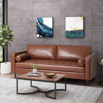 Faux 2 Seater Faux Leather Sofa -Brown - L220cm x W83cm x H83cm