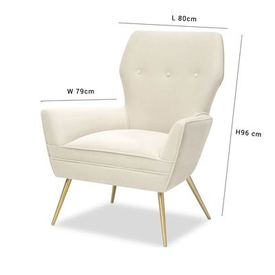   Paris Queen 1 Seater Velevt Chair  - Beige-  L80cm x W79 x H96