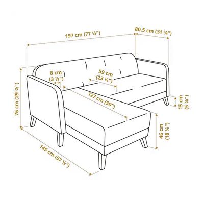 Solcian 3 Seater Fabric Corner Sofa - Beige - L 145cm x W197cm x H76