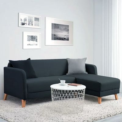 Amara 3 Seater Fabric Corner Sofa - Dark Grey - L145cm x W197cm X 76cm