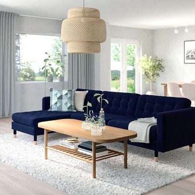 Serenova 4 Seater Velvet Corner Sofa - Navy Blue - L158cm x W280cm x H78cm