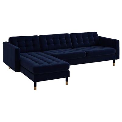Serenova 4 Seater Velvet Corner Sofa - Navy Blue - L158cm x W280cm x H78cm