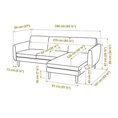 Embolden 3 Seater Fabric Corner Sofa - Light Grey -L161cm x W246cm x H88cm