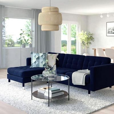 Havenic 3 Seater Velvet Corner Sofa - Navy Blue -L158cm x W240cm x H78cm