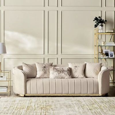 Fiona 4 Seater Velvet Sofa -Ivory - L253cm x W100cm x H70cm