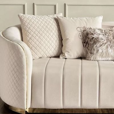 Fiona 4 Seater Velvet Sofa -Ivory - L253cm x W100cm x H70cm