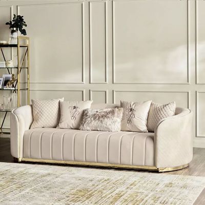 Fiona 4 Seater Velvet Sofa -Ivory - L253cm x W100cm x H70cm