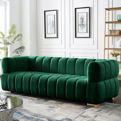 Gwen 4 Seater Sofa Velvet Fabric - Emerald Green - L231cm x W89cm X 75cm