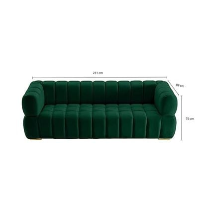 Gwen 4 Seater Sofa Velvet Fabric - Emerald Green - L231cm x W89cm X 75cm