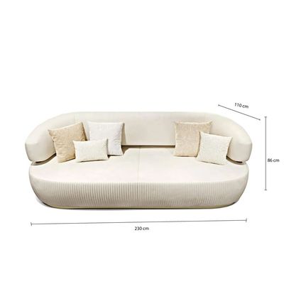 Nova 3 Seater Velvet Sofa - Ivory- L230cm x W110cm x H86cm