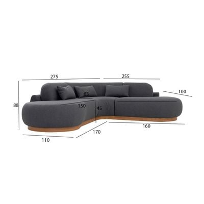 Lorenzo 4 Seater Corner Sofa Velvet Fabric - Peach - L245cm x W255cm x H88cm