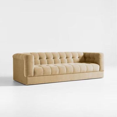 Zen Zone 3 Seater tufted sofa Velvet Fabric - Yellow - L 239cm x W 97cm x H 72cm