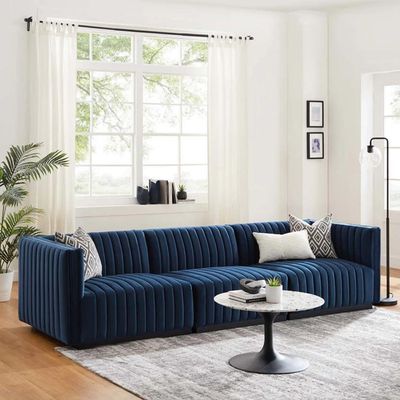 Chanel 4 seater Tufted Sofa Velvet - Navy Blue - L 246cm x W 88cm x H 67cm