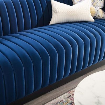 Chanel 4 seater Tufted Sofa Velvet - Navy Blue - L 246cm x W 88cm x H 67cm