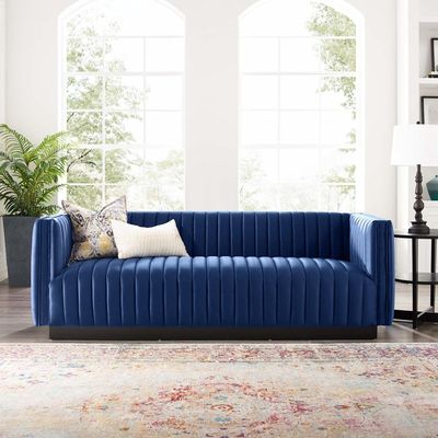 Chanel 4 seater Tufted Sofa Velvet - Navy Blue - L 246cm x W 88cm x H 67cm