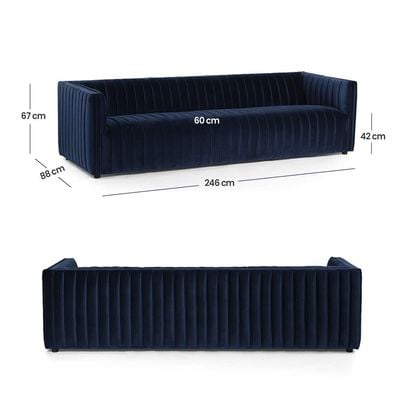 Chanel 4 seater Tufted Sofa Velvet - Navy Blue - L 246cm x W 88cm x H 67cm