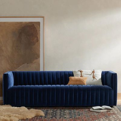 Chanel 4 seater Tufted Sofa Velvet - Navy Blue - L 246cm x W 88cm x H 67cm