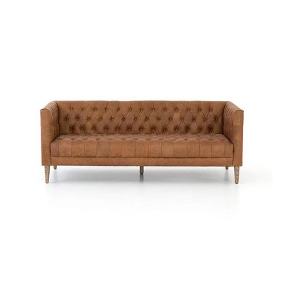 Blissful Breeze Tufted 3 Seater PU leather Sofa - Chocolate - L 228cm x W 88cm x H 71cm