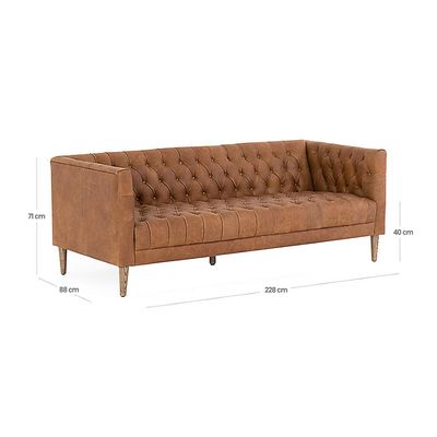 Blissful Breeze Tufted 3 Seater PU leather Sofa - Chocolate - L 228cm x W 88cm x H 71cm