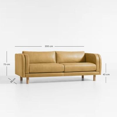 Art deco 3 Seater PU leather Curved Arm Sofa - Yellow - L 200cm x W 88cm x H 73cm