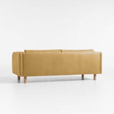 Art deco 3 Seater PU leather Curved Arm Sofa - Yellow - L 200cm x W 88cm x H 73cm