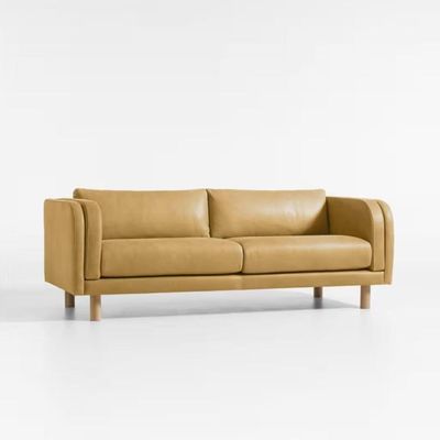 Art deco 3 Seater PU leather Curved Arm Sofa - Yellow - L 200cm x W 88cm x H 73cm