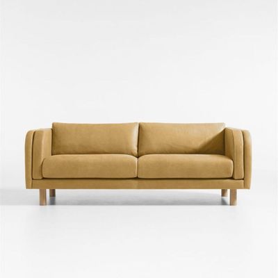 Art deco 3 Seater PU leather Curved Arm Sofa - Yellow - L 200cm x W 88cm x H 73cm