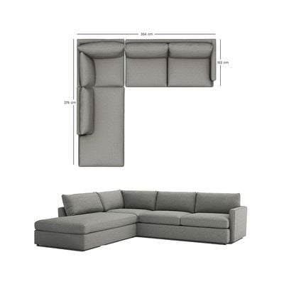 Soft Embrace 5 Seater Lounge Sectional Corner Sofa Fabric - Gray - L 317cm x W 279cm x H 94cm