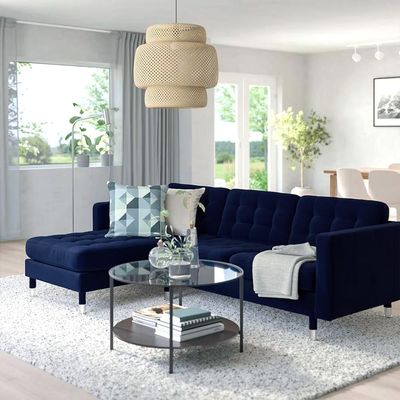 Verve Chaise 3 Seater Velvet Corner Sofa -Navy Blue - L158cm x W240cm x H78cm