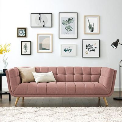 Ardith Wide 3 Seater Sofa Fabric - Peach - L 220cm x W 80cm x H 80cm