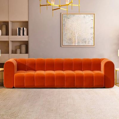 Yawalrack Modern 3-Seater Velvet Sofa - Orange - L 220cm x W 72cm x H 85cm