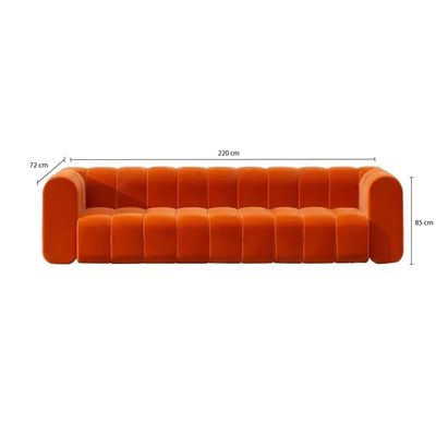 Yawalrack Modern 3-Seater Velvet Sofa - Orange - L 220cm x W 72cm x H 85cm