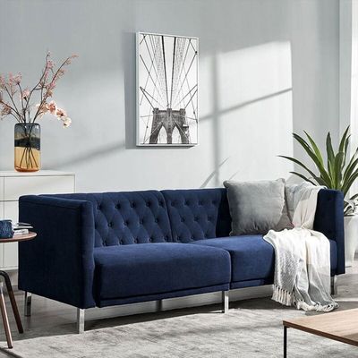 Embolden 3 Seater Velvet Fabric Sofa - Navy Blue - L 204cm x W 81cm x H 71cm