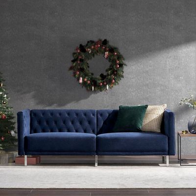 Embolden 3 Seater Velvet Fabric Sofa - Navy Blue - L 204cm x W 81cm x H 71cm