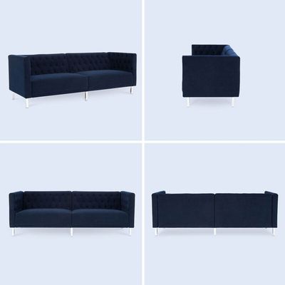 Embolden 3 Seater Velvet Fabric Sofa - Navy Blue - L 204cm x W 81cm x H 71cm