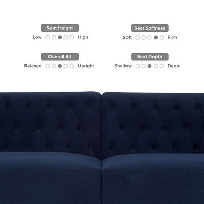 Embolden 3 Seater Velvet Fabric Sofa - Navy Blue - L 204cm x W 81cm x H 71cm